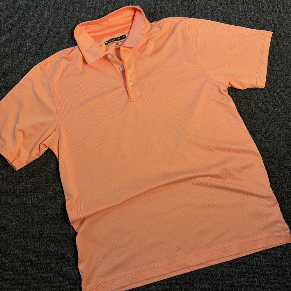 Vintage Y2k Pebble Beach Performance Golf Striped Orange Polo Men's M